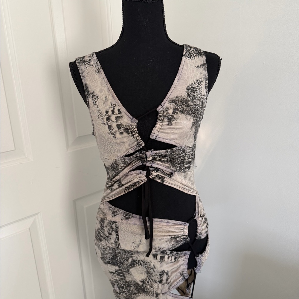 Black and White Ruched cutout Dress XTRA SEXY BEWARE